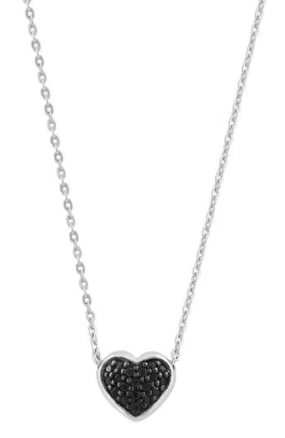 Effy Sterling Silver Pavé Black Spinel Heart Pendant Necklace