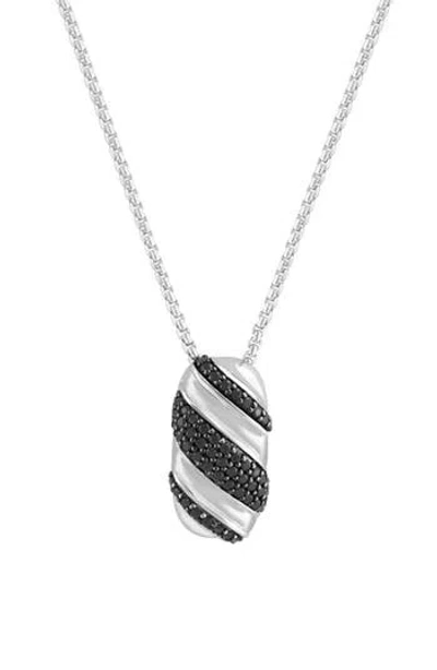 Effy Sterling Silver Pavé Black Spinel Oval Pendant Necklace