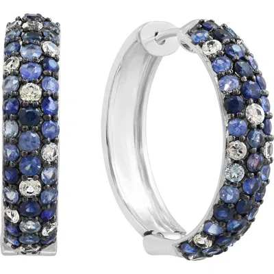Effy Sterling Silver Pavé Blue & White Sapphire Huggie Hoop Earrings