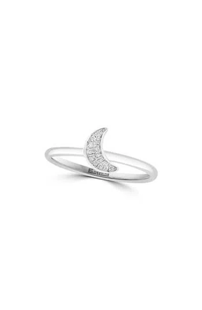 Effy Sterling Silver Pavé Diamond Crescent Moon Ring In Metallic