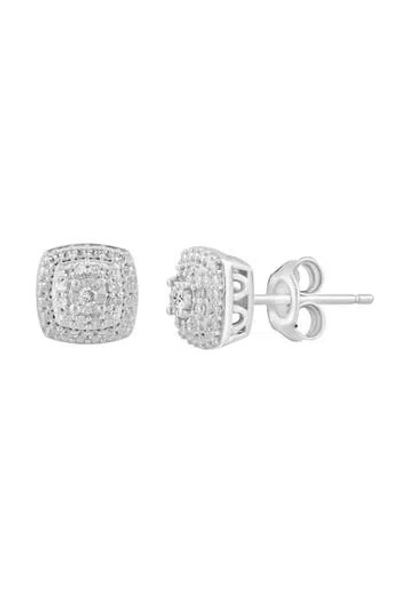 Effy Sterling Silver Pavé Diamond Cushion Stud Earrings In White