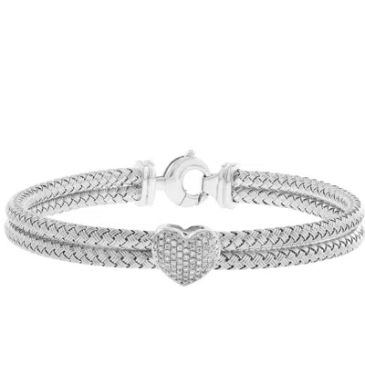 Effy Sterling Silver Pavé Diamond Heart Woven Chain Bracelet