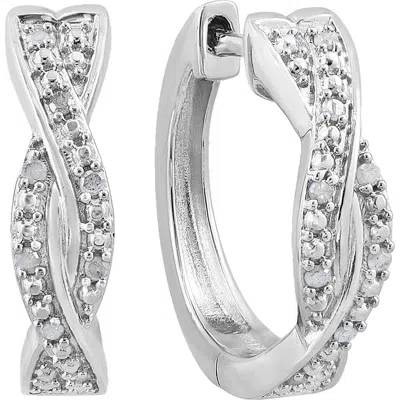 Effy Sterling Silver Pavé Diamond Huggie Hoop Earrings In White