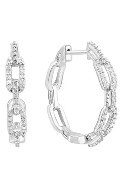 Effy Sterling Silver Pavé Diamond Link Hoop Earrings In Metallic