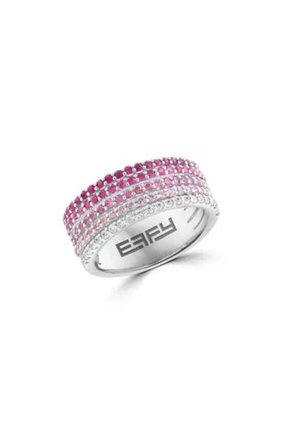 Effy Sterling Silver Pavé Pink Sapphire, Rhodolite & White Zircon Band Ring