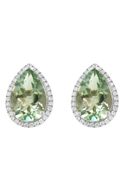 Effy Sterling Silver Pear Cut Green Quartz & Zircon Halo Stud Earrings