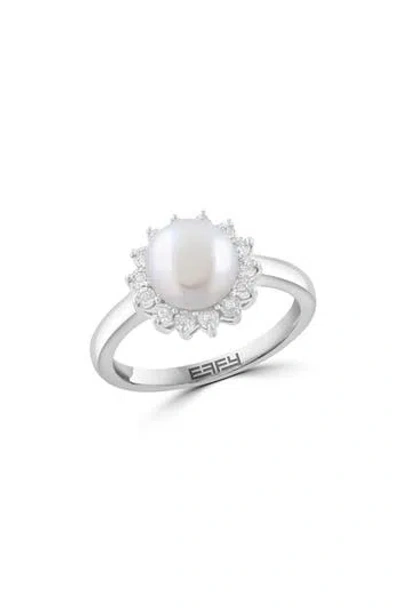 Effy Sterling Silver Pearl Diamond Halo Ring