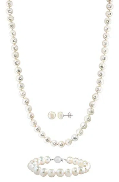 Effy Sterling Silver Pearl Stud Earrings, Bracelet & Necklace Set In Metallic