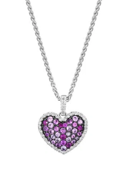 Effy Sterling Silver Pink & White Sapphire Heart Pendant Necklace In Pink/silver