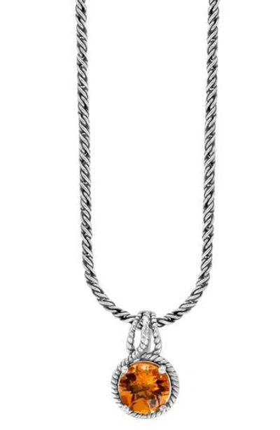 Effy Sterling Silver Round Citrine Pendant Necklace In Metallic