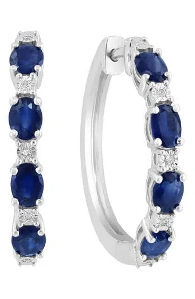 Effy Sterling Silver Ruby & Diamond Hoop Earrings In Blue