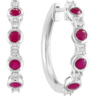 Effy Sterling Silver Ruby & Diamond Hoop Earrings In Multi