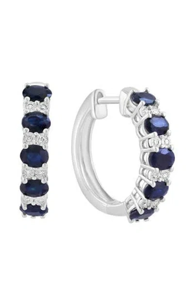Effy Sterling Silver Sapphire & Diamond Hoop Earrings In Multi