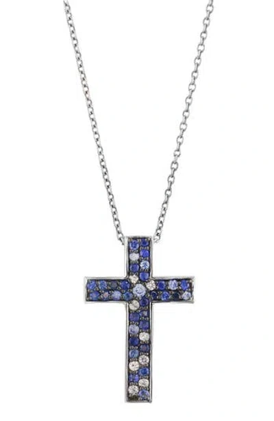 Effy Sterling Silver Sapphire Cross Pendant Necklace