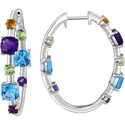 Effy Sterling Silver Semiprecious Stone Inside Out Hoop Earrings In Silver Multi