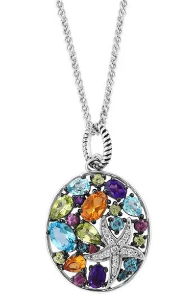 Effy Sterling Silver Semprecious Stone & Diamond Pendant Necklace In Metallic