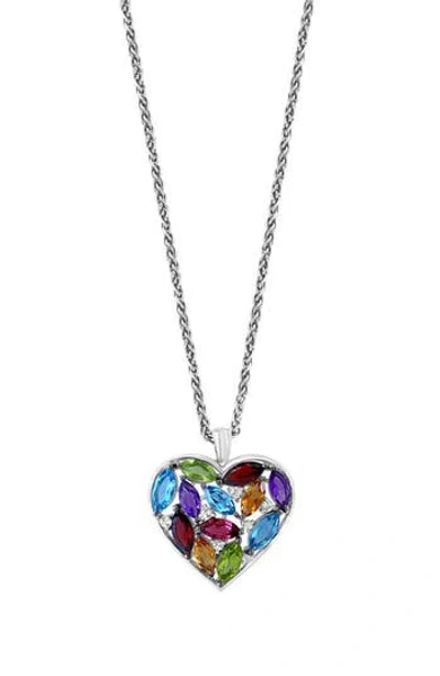 Effy Sterling Silver Stone Heart Pendant Necklace In Metallic