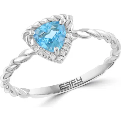 Effy Sterling Silver Trillion Cut Blue Topaz & Diamond Ring
