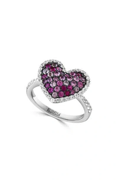 Effy Sterling Silver White & Pink Sapphire Heart Ring