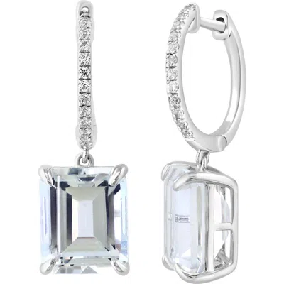 Effy Sterling Silver White Sapphire & White Topaz Drop Huggie Hoop Earrings In Metallic