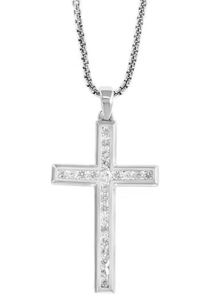 Effy Sterling Silver White Sapphire Cross Pendant Necklace