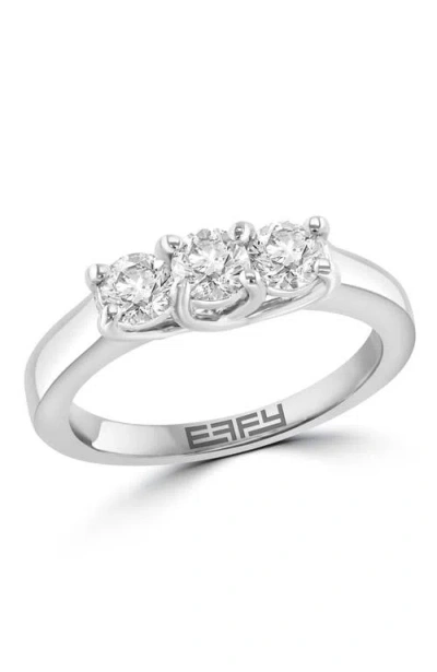 Effy Three-stone Diamond Ring In Metallic