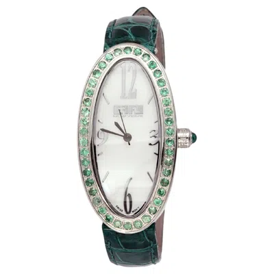 Pre-owned Effy Tsavorite Pave Dial Luxury Swiss Quartz Exotic Leather Band Watch 1.90 Ctw In Multi