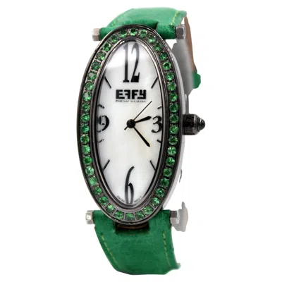 Pre-owned Effy Tsavorites Pave Dial Luxury Swiss Quartz Exotic Leather Band Watch 1.90 Ctw In Multi