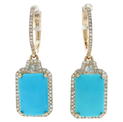 Pre-owned Effy Turquesa Diamond Huggie Hoop Halo Earrings-yellow Gold 14k Cabochon 1.02ctw In Multi