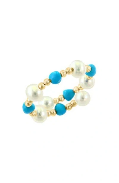 Effy Turquoise & Freshwater Pearl Adjustable Ring In Gold Multi