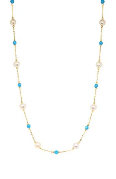 Effy Turquoise & Freshwater Pearl Station Necklace In Gold