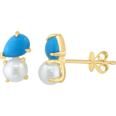 Effy Turquoise & Freshwater Pearl Stud Earrings In Gold