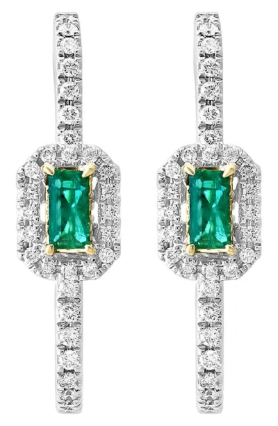Effy Two-tone 14k Gold Emerald & Diamond Hoop Earrings In Metallic
