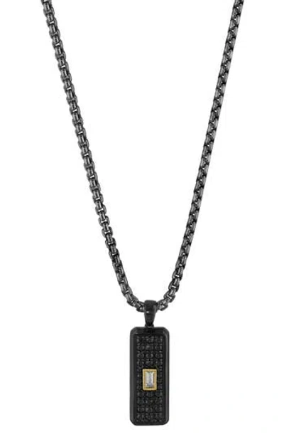 Effy Two-tone Black Spinel & White Sapphire Dog Tag Pendant Necklace
