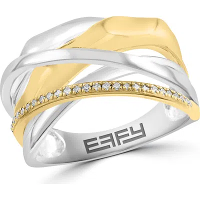 Effy Two-tone Diamond Crisscross Ring In Silver Multi