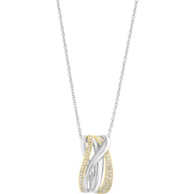 Effy Two-tone Diamond Swirl Pendant Necklace In Metallic