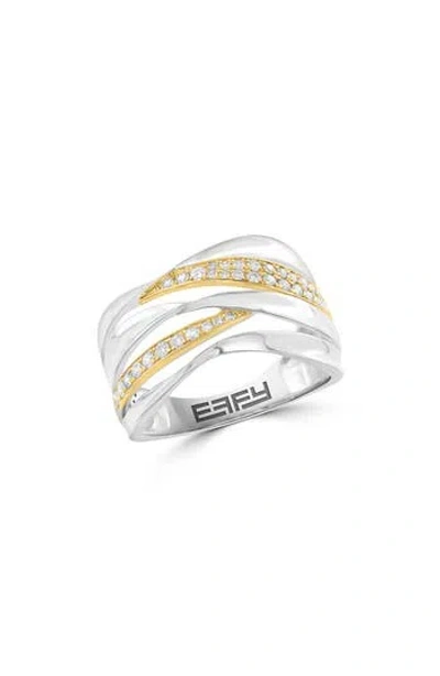Effy Two-tone Diamond Swirl Ring In Metallic
