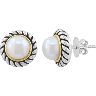 Effy Two-tone Freshwater Pearl Stud Earrings In White