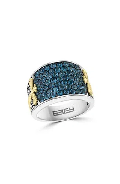 Effy Two Tone London Blue Topaz Wide Band Ring In Silver