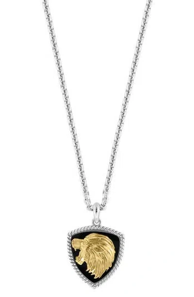 Effy Two-tone Onyx Lion Pendant Necklace In Gold