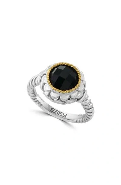Effy Two-tone Onyx Ring In Silver