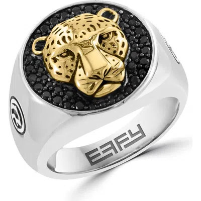 Effy Two-tone Pavé Black Spinel Cheetah Signet Ring In Silver