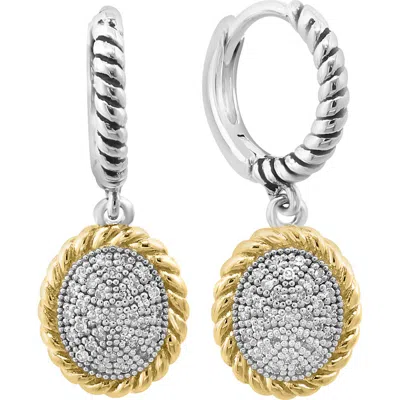 Effy Two-tone Pavé Diamond Disc Drop Huggie Hoop Earrings In Silver