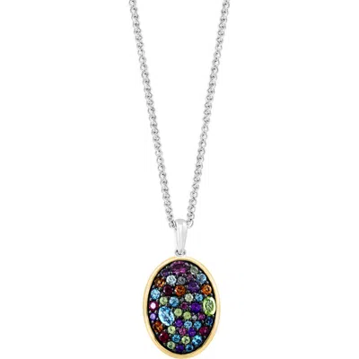 Effy Two-tone Pavé Semiprecious Stone & Diamond Oval Pendant Necklace In Multi