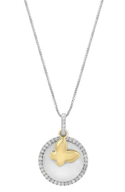 Effy Two-tone Diamond Butterfly Charm Pendant Necklace In Metallic