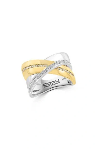 Effy Two-tone Diamond Crisscrossing Band Ring In Multi