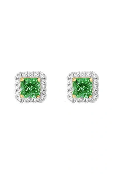 Effy Two-tone Diamond Halo Emerald Stud Earrings In Metallic