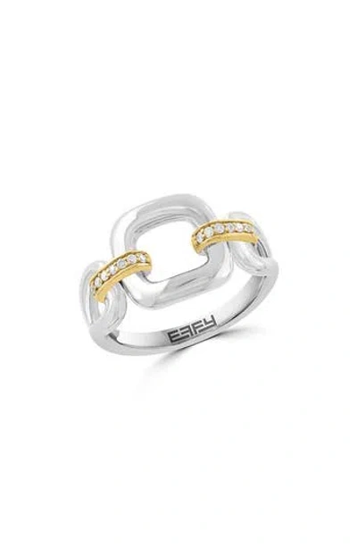 Effy Two-tone Diamond Link Band Ring In Silver