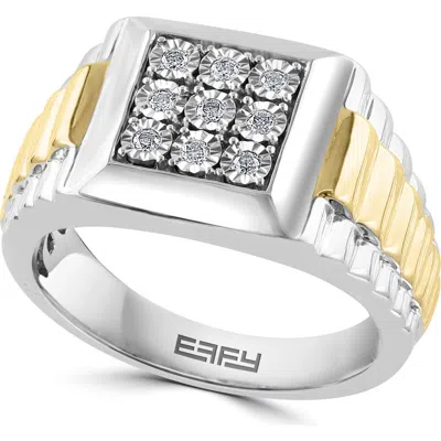 Effy Two-tone Diamond Signet Ring In Pattern