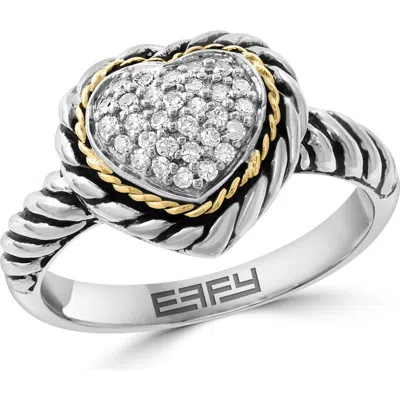 Effy Two-tone Pavé Diamond Heart Ring In Yellow/ Silver